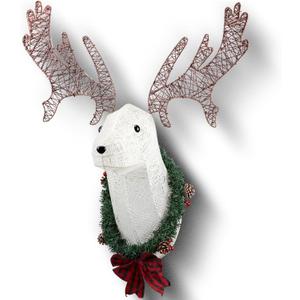 Lighted Christmas Wall Decor Reindeer Head, 39" Rudolph Hanging Wreath Decoration, Light Up Christmas Front Door Window Indoor Outdoor Festive Xmas Holiday Decor