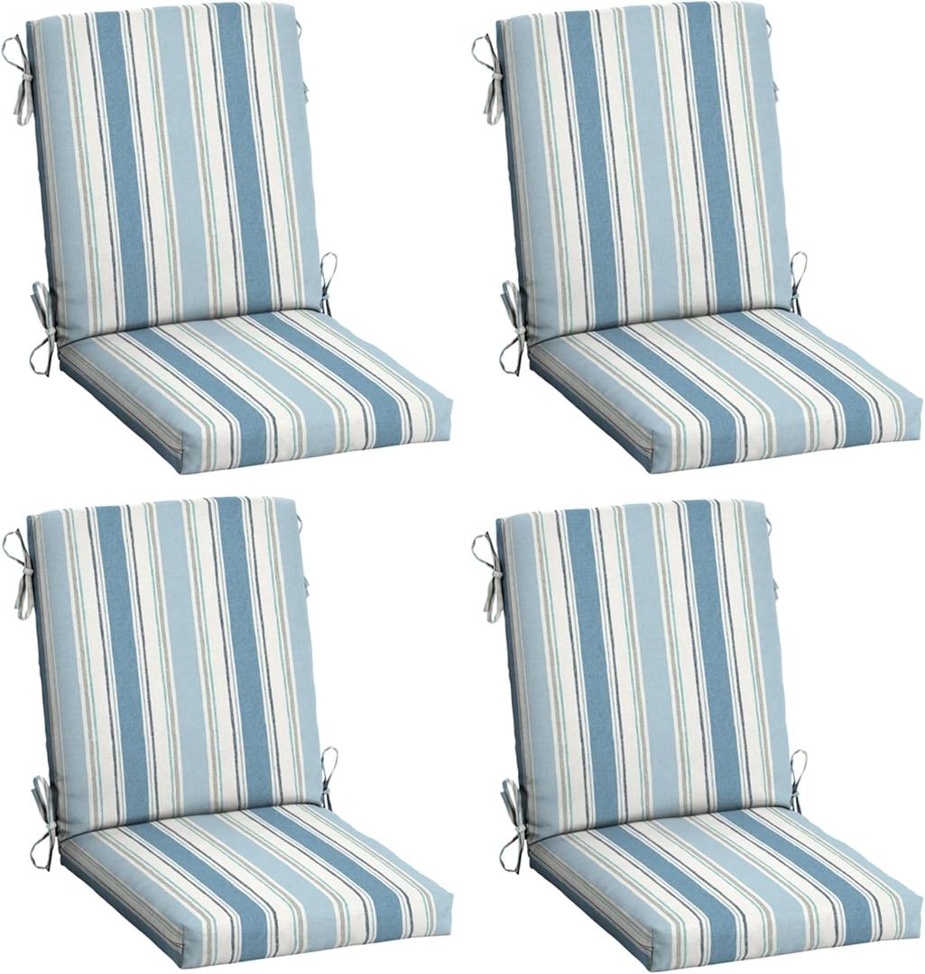 Arden 4-Pack Outdoor Patio Dining Chair Cushion, 20x44, Rain-Proof Seat Pad, Fade-Resistant Outdoor Cushion French Blue Linen Stripe