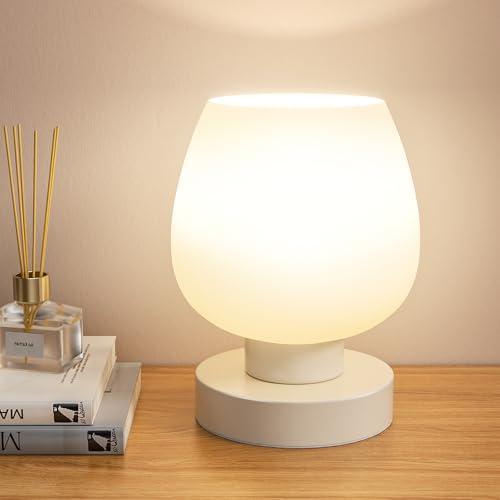 Seealle Touch Table Lamp for Nightstand - Small Bedside Lamp for Bedroom Living Room Night Stands, Desk Lamp with White Glass Shade for Small Spaces, 3 Way Dimmable, LED Bulbs, Gifts
