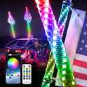 4FT-2PC LED Whip Lights for UTV RGB Chasing/Dancing Light Remote Control APP-Supported, 600+ Color Mode Combinations, RGB Chasing Lighted Antenna Whips for UTV, ATV, Truck, Dune Buggy