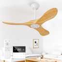42 Inch Solid Wood Ceiling Fan No Light,Propeller Outdoor Ceiling Fans Without Lights with Wall Switch and Remote Control,Quiet DC Motor,3 Blades Ceiling Fan for Patios,Living Room,Bed Room