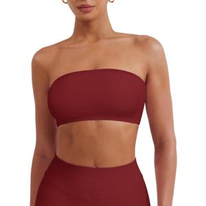 YEOREO Strapless Bandeau Sports Bra for Workout Seamless Tube Top Gym Padded Wireless Bra (Large, Scarlet)