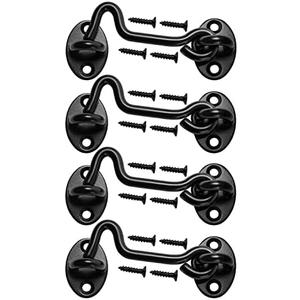 Klurent 4 Pack 4" Barn Door Latch Door Lock Hardware, Sliding Door Lock Eye Hook Latch with Screws, Rust-Resistant Metal Gate Latch, Privacy Hooks Latch for Inside Door, Window, Wooden Fence, Garage