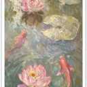 Koi Pond Canvas Wall Art Japanese Botanical Gardens Poster Vintage Pink Lotus Fish Print Japanese Home Wall Decor For Home Bedroom Dorm Bar Cart Wall Decor 12x16in Unframed