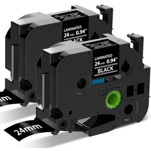 Compatible Label Tape Replacement for Brother Ptouch Label Maker Tape, TZe-355 24mm 1 Inch Standard Laminated White on Black Compatible with Brother Ptouch PTD600 PTP700 PT2300, 2-Pack