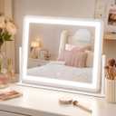 HNV 22"x17" Lighted Vanity Mirror, 3-Color Dimmable LED Makeup Mirror with Power Adapter, Sturdy Aluminum Frame 360 Rotating Desktop Mirror, White
