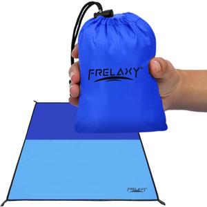 Frelaxy Pocket Picnic Blanket, Waterproof Sandproof Beach Mat, Compact Camping Tarp for Festivals, Hiking, Travel, Outdoor Recreation (Navy & Blue, 57'' x 71'')