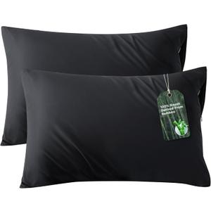 Bedsure Zipper Pillow Cases Standard Size, Cooling Pillow Cases Set of 2, Rayon Derived from Bamboo Cooling Pillowcase for Hot Sleepers, Soft & PureWoven Pillow Covers, Gifts, Black, 20x26 Inches