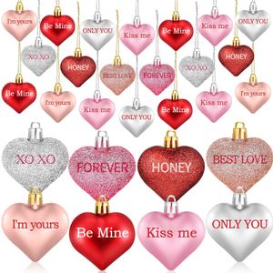 Shynek 68 Pcs Valentine's Day Heart Ornaments for Tree, Valentines Heart Baubles with Sweet Love Words for Romantic Valentines Day Decorations, 8 Styles