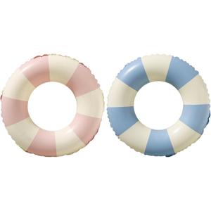 Swimming Pool Floats for Kids Ages 5-10, Inflatable Tubes With Simple Stripes, Cute Swim Rings, Floaties Water Toys for Beach Party (Stripe-Blue+Pink)