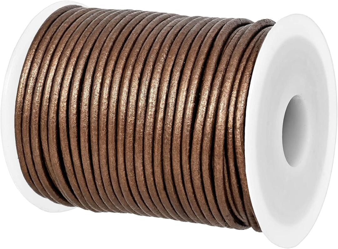 GENIQUE Real/Genuine Round Leather String Cord for Necklace, Bracelets, Jewelry, Kumihimo Braiding, DIY Projects (20 Metres) (2mm, Kansa)