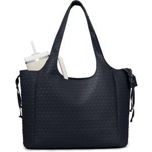 Wandering Nature Tote Bag for Women, Laptop Work Bag with 2 Cup Holders, Leather Purses and Handbags for Teacher Nurse Travel (Black)