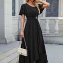 QMZ Wedding Guest Dresses for Women Have Pockets Cocktail Dress Ruffle Sleeve A Line Evening Party Formal Dresses for Women (Black, L)