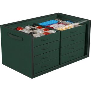 Dicasser Christmas Ornament Storage with 8 Tray Dividers-Adjustable for 128-3 72-4 32-6 Holiday Ornaments, Fit Many Sizes Ornaments (Body Green-Cover Clear)