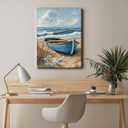 RJETZMU Coastal Boat Beach Canvas Wall Art, Gallery Wrapped Print, 16x24 | Soft Nautical Palette Solid Inner Wood Frame Peaceful Shoreline Scene Clean Frameless Edge Profile