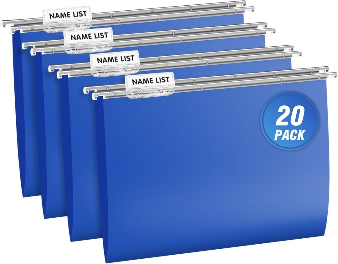 ViVin Heavy Duty Plastic Hanging File Folders with Metal Hook, 1/5-Cut Adjustable Tabs, File Cabinet Folders, Letter Size, Fit for Office, School and Home, 20 per Box (Blue)