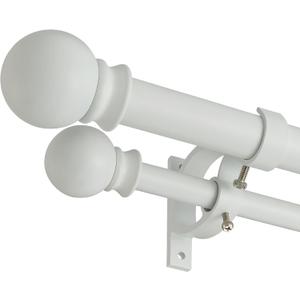 Matte White Double Curtain Rods 36-72 Inch,1Front and 5/8Back Double Drapery Rod with Small Round Ball and Aluminum Brackets, Adjustable Dual Window Rod for Sheer/Blackout Curtains