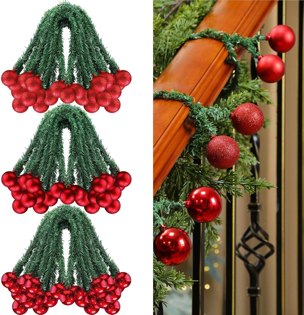 Dingion 30 Pcs 20 Inches Christmas Garland Ties with Balls Decorative Twist Ties for Banister Stairs Railing Reusable Flexible Twist for Home Xmas Holiday Decor Gift Craft Wrapping(Red)