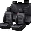 Huidasource Car Seat Covers Full Set, Nappa Leather Seat Covers, Front & Split Rear Bench Car Seat Cover, Zipper, Velcro Adjustable, Universal Fit for Most Cars, Vans, Trucks, SUVs (Full Set/Black)