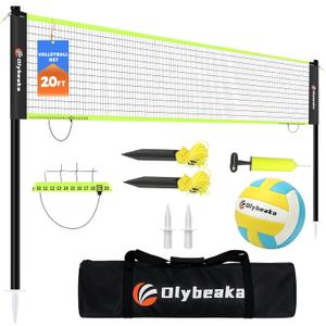 Portable Outdoor Volleyball Net Set for Backyard Beach with Adjustable Poles, Soft PU Volleyball & Pump, Carry Bag and Durable Anti-Sagging Net (20ft, Black)