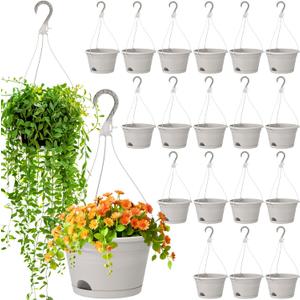 Roshtia 20 Pcs 10 Inch Hanging Baskets for Plants Large Plastic Hanging Basket Pots with Drainage Trays Self Watering Planter Pots for Outdoor Indoor Plants Flowers Garden Balcony (Grey White)