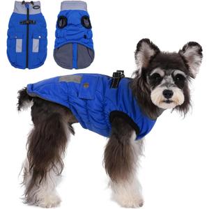 Gyuzh Dog Coat Jacket Vest Clothes Dog Harness Coat Adjustable Reflective Dog Jackets with Pockets and Faux Fur Collar Winter Waterproof Dog Coats for Dogs (Large, Dark Blue)