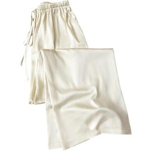 SHENHE Women's Satin Wide Leg Pants Drawstring Flowy Dressy Silky Business Causal Beach Vacation Pants (Apricot), Small