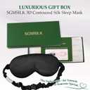 100% Mulberry Silk Sleep Mask for Unisex, 22 Momme 3D Silk Contoured Eye Mask, Breathable Light Blocking Blindfold with Adjustable Strap, Blackout Eye Cover for Travel, Black