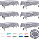 Vinyl Tablecloth with Flannel Backing-6 Pack Moroccan Grey 60x84 Inch Waterproof Rectangular Plastic Table Cloths-Wipeable Heavy Duty Oilcloth for Outdoor Picnic Party Camping Dining