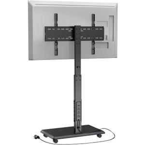 Rolling TV Stand with Power Outlet, Mobile TV Cart for 32-75 Inch TVs up to 110 lbs, 18 Adjustable Heights, TV Floor Stand with Swivel Mount/Shelf/Wheels, Max VESA 600x400mm, Fits for Bedroom, Outdoor