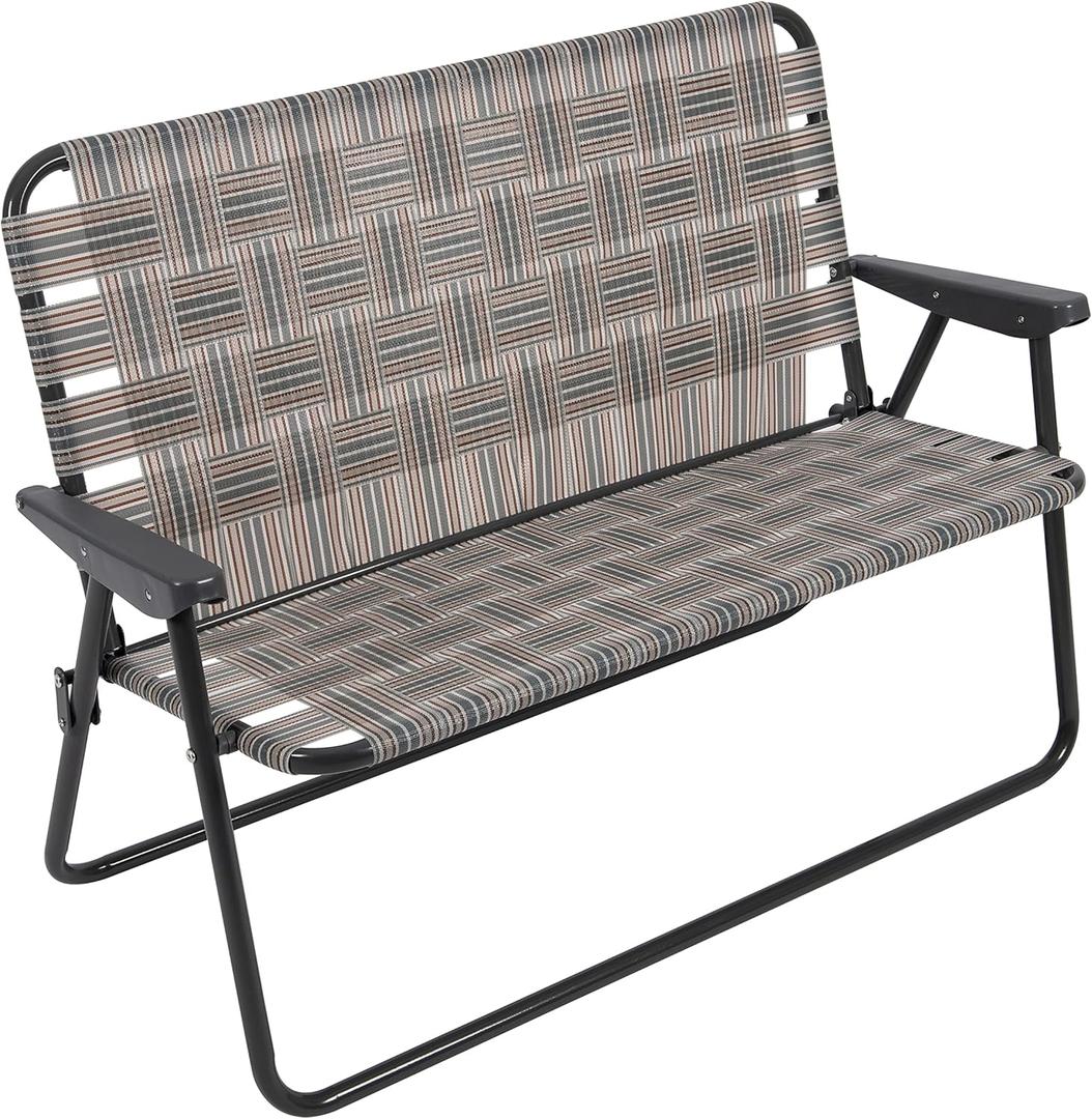 Camp & GO High Seat Outdoor Double Wide Loveseat Web Folding Chair, Grey, 45.94" W x 22.63" D x 33.14" H