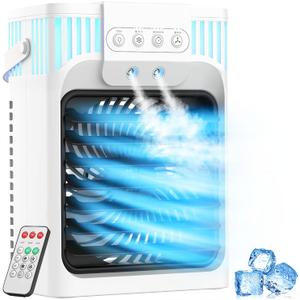 Portable Air Conditioners, 3 Speeds, 3 Mist Settings, 40oz XL Water Tank, 2~8h Timer & 7-color Ambient Lights, Air Conditioner Portable, Personal Small Mini Air Conditioner Air Cooler for Room Bedroom (White & Black)