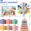 Baby Sensory Teething Toys Set, Montessori Baby Toys 6-12 Months, Incl Newborn Rattle Teether & Baby Blocks & Soft Stacking Rings, Ideal Babies Boy Girl Gifts, Infant Toys 0-3-6-9-12-18 Month