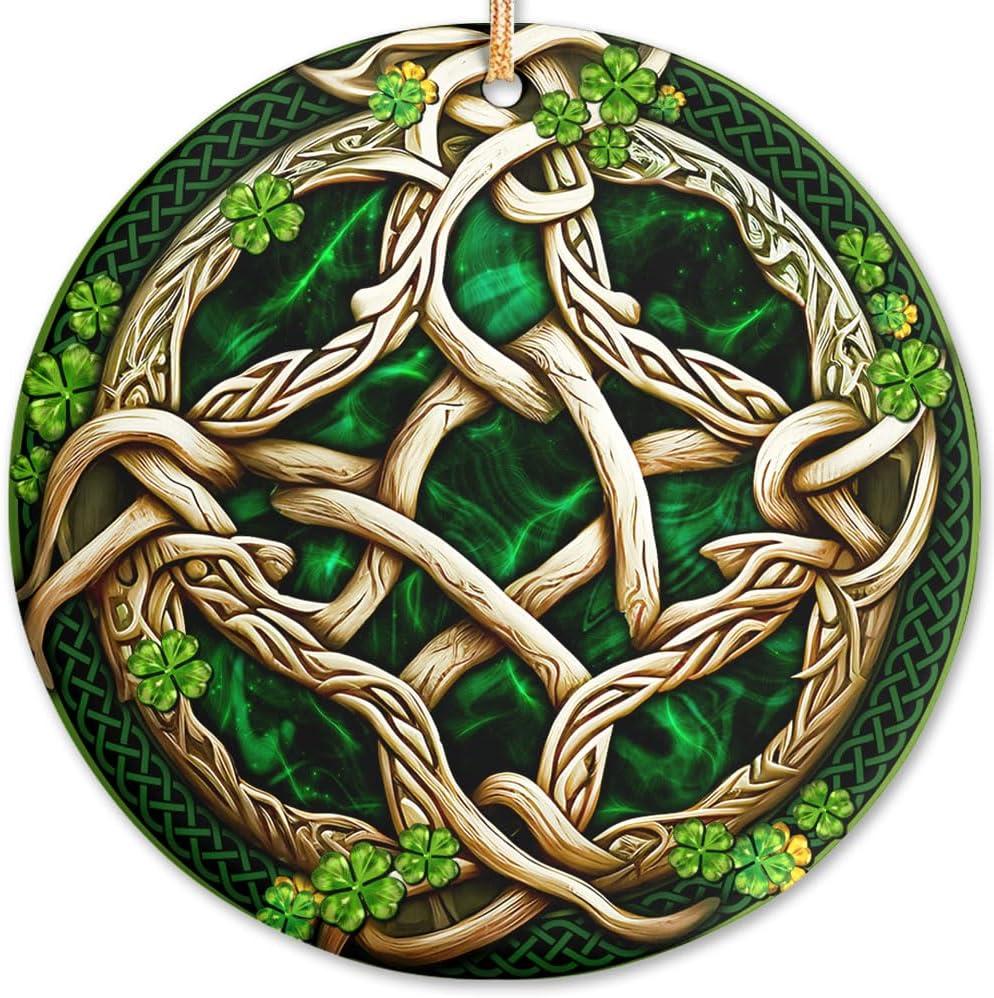 2025 Christmas Ornament Irish Celtic Shamrock of Life Printed Ceramic Ornament Lucky Saint Patricks Day Gift Celtic Holiday Decoration Leprechaun Keepsake