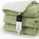 blunique Heated Blanket Electric Blanket Twin Waffle, 62x84 Inches Sherpa Fleece Fast Heating Blanket 6 Heating Levels & 10 Hours Auto Off ETL Certification, Sage Twin