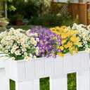 12 Bundles Artificial Daisy Flowers for Outdoors Summer Decor, UV Resistant Fake Cemetery Flowers Faux Plastic Greenery Shrub Plants for Home Gardens Porch Planter Yards Dcor(Mix White Yellow Purple)