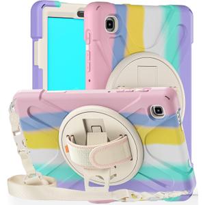 KIQ Case for Samsung Galaxy Tab A7 Lite 8.7'' with Screen Protector Rotating Hand Strap Kickstand Samsung Galaxy Tab A7 Lite Tablet Case Kid Proof 2021 SM-T220/T225/T227 (Shield Pastel Rainbow)