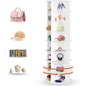 8 Tier Rotating Shoe Rack Tower, Spinning Shoe Organizer Rotating Shelf, Space-Saving 360 Revolving Shoe Rack Storage Round Carousel for Entryway, Closet & Bedroom (Shoe Rack 01)