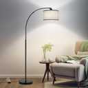 DWTB Black Arc Floor Lamps for Living Room,Modern Standing Lamp with Adjustable Drum Lampshade Tall Pole Lamp with Foot Switch Over Couch Arched Floor Light for Reading Bedroom 8W LED Bulb Included