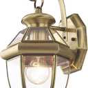 Livex Lighting 2051-01 Monterey 1 Light Outdoor Antique Brass Finish Solid Brass Wall Lantern with Clear Beveled Glass, 7"w X 12.5"h