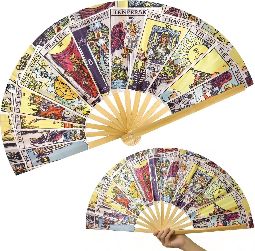 Large Tarot Hand Fan, Tarot Card Hand Fan Rave Fan, Oversized Folding Bamboo Witchy Gifts for Women Cosplay Outfits Accessories Mystic Gift (Classic)
