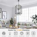 Large Lantern Chandelier for Entryway Foyer, 2-Tier Matte Black Cage Chandelier, 10-Light Hanging Light Fixture for High Ceiling Staircase Living Room, 18.89" W 30.7" H, Adjustable from 34" to 94"