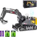 15 Channel RC Excavator Metal Shovel,RC Digger Construction ToysDozer Tractor,Simulated Smoke, Sound, Metal Digging Head, Best Gift for 3+ Old Boys Adults