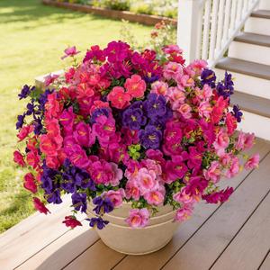 Lnoicy 16 Bundles Realistic Artificial Camellia Flowers for Outdoor, UV Resistant Faux Lifelike Fake Flowers for Home Decor, Wedding, Centerpiece（Purple/Magenta/Rose Red/Pink）