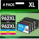 Remanufactured 962XL Ink Replacement for HP 962XL Ink Cartridges Combo Pack for HP Ink 962XL Black and 962 Color Combo Pack Use with Officejet Pro 9010 Ink Cartridges 9015 9020 9025 9018 Printers (962XL black/cyan/magenta/yellow)