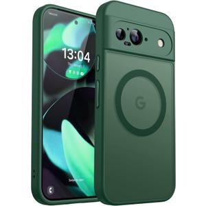 CANSHN Magnetic for Google Pixel 9 Case(6.3 Inch), Upgraded [Full Camera Protection] [Compatible with Magsafe] [Translucent Matte] Shockproof Protective Phone Cover, Deep Green
