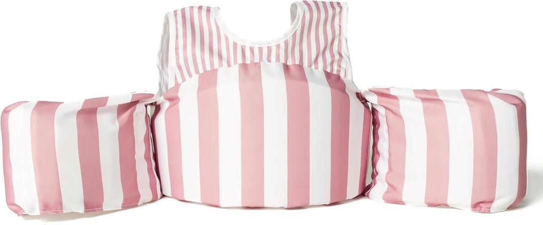 Sisterly Market Stripe Toddler Swim Vest, U.S. Coast Guard Approved Life Jacket, Learn-to-Swim Flotation Aid for Boys & Girls, Pool, Lake & Beach (Pink Stripe)