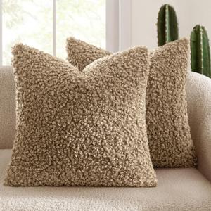 MIULEE Pack of 2 Pink Throw Pillow Covers 18x18 Inch Faux Fur Decorative Sherpa Boucle Pillow Covers Fuzzy Accent Soft Sheepskin Fleece for Boho Home Decor Couch Living Room Bed Valentines Day (18" x 18" (Pack of 2), Pink)