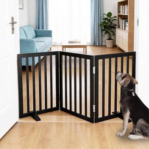 Dog Gate Indoor, Freestanding Dog Fence for The House, Doorways, Hallways,or Stairs,Pet Gate Foldable Wooden,Expandable 24" Height 3 Panels,Black