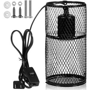 VIHOSE 1 Pcs Reptile Heat Lamp Guard with 150W Ceramic Heat Emitter Basking Anti Scald Heating Lamp Holder Mesh Cage Reptile Protection Lampshades for Lizard Snake Chick, Bulb Not Included (Black)